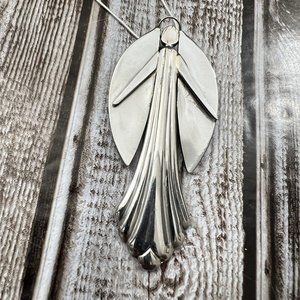 Spoon Angel Pendant Necklace Stainless Steel Christmas 24" Silver Plate Chain